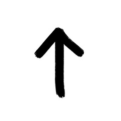 A hand-drawn black arrow pointing upward is centered on a solid white background, with a bold, rough brushstroke texture.