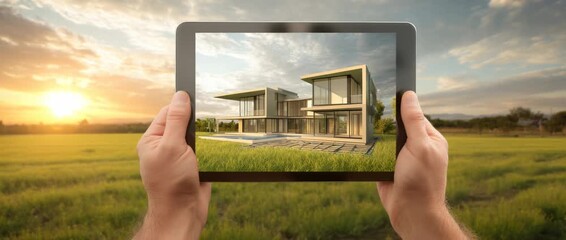 Visualizing a Modern Home Design: A Digital Tablet Showcasing Architectural Innovation