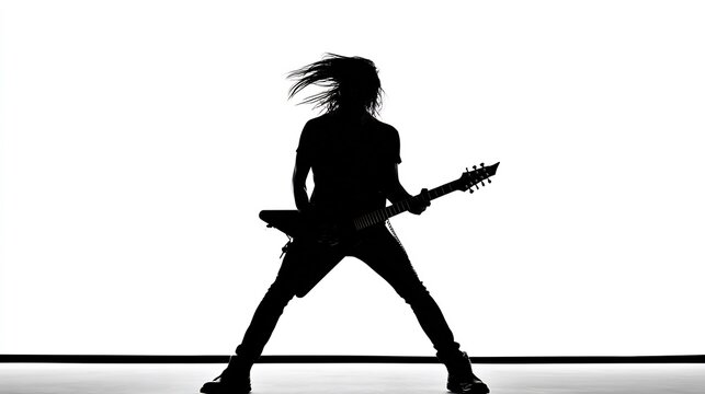 Dynamic Silhouette of a Guitar Player in Action: Expressive Performance and Energetic Rock Concert Vibe