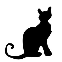 Hand-drawn black cat, isolated on a white background. Vector illustration of a Halloween decorative element for design decoration.