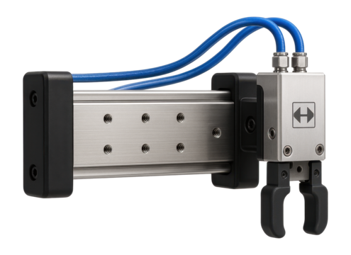 Electric linear slide with a pneumatic gripper for inserting components into an automated assembly line