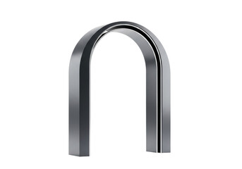Sleek, futuristic archway crafted from deep charcoal grey engineered alloy with metallic sheen, precision-cut, perfectly symmetrical, isolated on transparent background, concept of modern precision