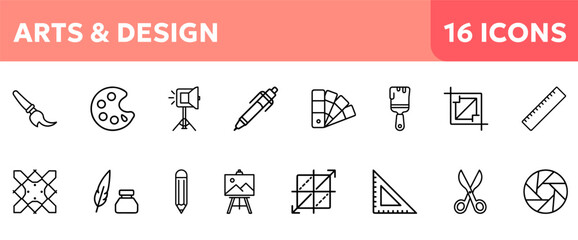artistic tools icons indicating diverse elements related to artistic and design process
