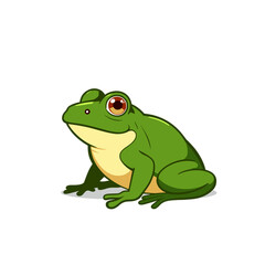 Fototapeta premium Cartoon green frog sitting with big eyes on white background 
