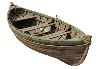 Rustic Wooden Rowboat with Green Paint Remnants