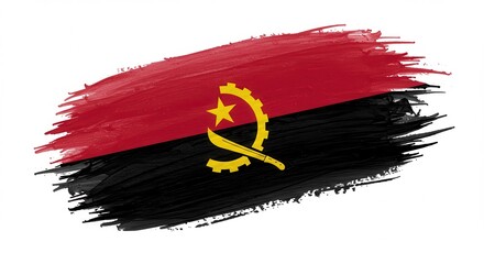 Angola National Flag Painted with Brush Strokes on White Background