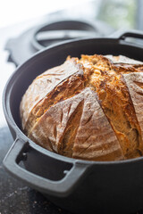 Fresh sourdough bread baked in dutch oven