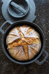 Fresh sourdough bread baked in dutch oven