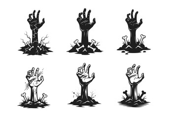 Zombie Hands Rising from Graveyard in Horror Style – Halloween Undead Vector Illustration for Scary, Creepy, Spooky Night Themes