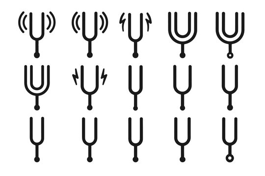 Variety of minimalist tuning fork icons displaying sound vibrations in simple black design