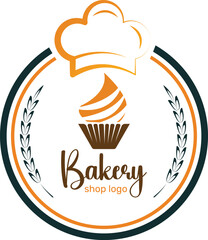 Bakery Shop Logo with Chef Hat and Cupcake