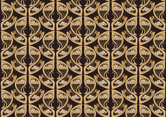 Decorative flowers and leaves in art nouveau style, vintage, old, retro style. Seamless pattern, background. Vector illustration. In art nouveau style, vintage, old, retro style.