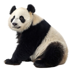 Fototapeta premium A cute giant panda bear eating bamboo leaves isolated on a transparent background png
