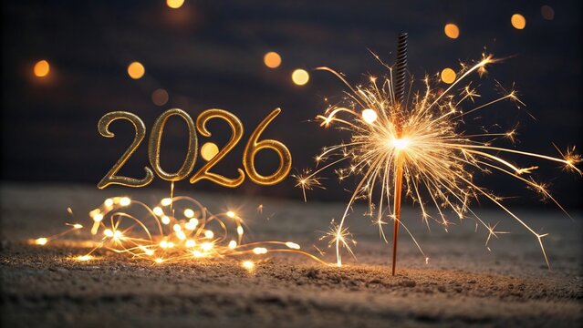 Golden Sparkler with 2026 Decorative Glitter - 4