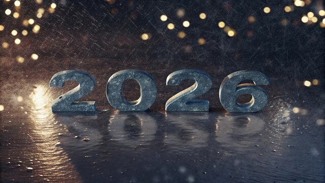 Sparkling Blue 2026 Numbers on Reflective Holiday Background - 41