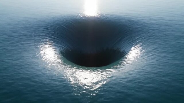 Mysterious Ocean Vortex: Sunlit Water Hole, Sun Reflection.