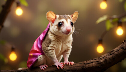 sugar glider in neon hoodie