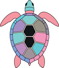 Obraz premium Colorful mosaic sea turtle illustration with pastel hues and a black center