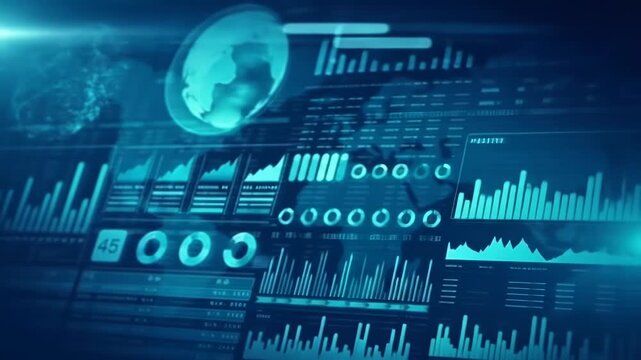 Abstract digital dashboard with global data visualization