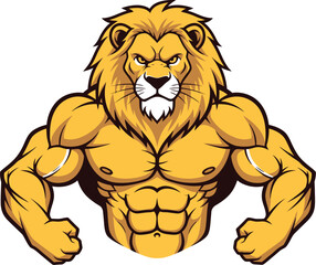 Obraz premium Powerful muscular lion with fierce expression, symbolizing strength and courage
