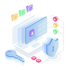 Transparent PNG Vector of Cybersecurity Elements in Isometric Layout