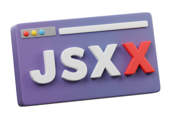 3D Render Of A Purple Web Window With JSX Text Isolated On Black Background