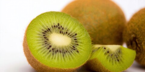 Fototapeta premium A vibrant image of a sliced kiwi, showcasing the fruit's interior and texture