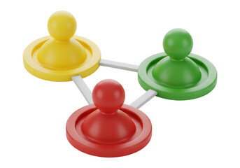 Three Colored Figures Interconnected Depicting Collaboration on Transparent Backdrop