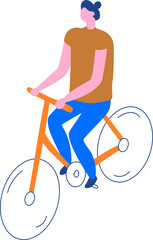 Flat isometric illustration of woman riding bicycle. Modern female character cycling, eco lifestyle, commuting, urban transport concept.
tags: