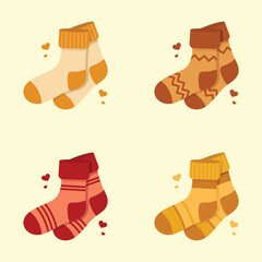 Autumn set of cute warm socks. Fall season vector illustration.