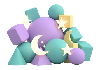 抽象的な幾何学的形状と星と月のパステルカラーのイラスト