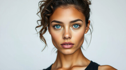 Fototapeta premium portrait of stylish young woman photo model posing for face cosmetics commercial shoot