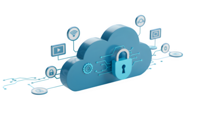 Cybersecurity, cloud computing isolated on white background.