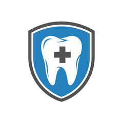 Obraz premium Dental Care and Protection Logo Design Illustration with a Tooth Inside a Protective Shield
