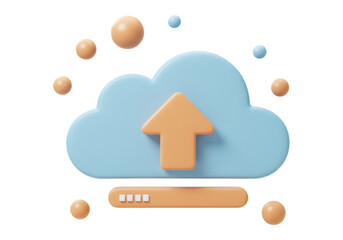Cloud Upload Icon With Orange Arrow And Blue Cloud On Transparent Background