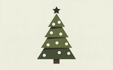 Fototapeta premium Simple green christmas tree with white ornaments and star
