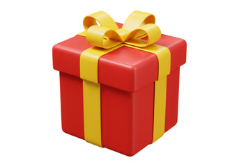 Obraz premium Red Gift Box With Yellow Ribbon Isolated on a Transparent Background 3D Illustration
