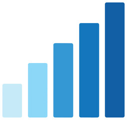 Ascending growth bars vector: dynamic blue graphs, analytics success concept for business