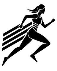 Dynamic silhouette of a female athlete sprinting with streaking lines