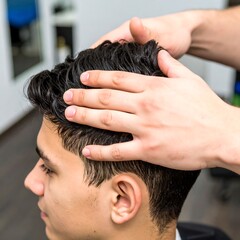Naklejka premium Hair styling at salon