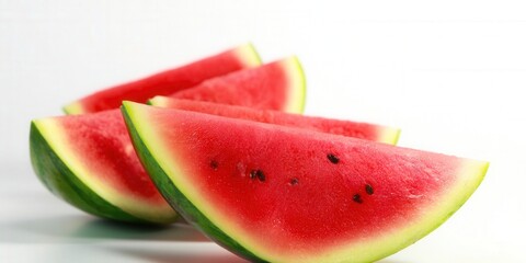 Juicy watermelon slices are arranged, perfect for a refreshing summer snack.