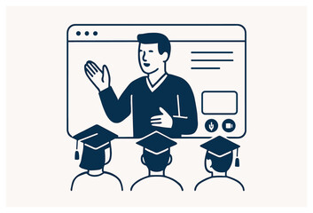 Virtual classroom interaction vector: online learning, e-learning, remote education concept