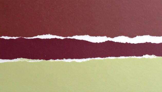 Torn strips of maroon and olive green paper