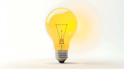 Bright yellow lightbulb glowing with innovative ideas and creative solutions on clean white backdrop