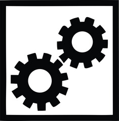 Two black interlocking gears symbolizing mechanical engineering teamwork and mechanical systems working together seamlessly in a clean design
