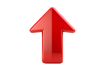 A glossy red arrow pointing upwards, isolated on a transparent background, signifying an upward trend and positive momentum