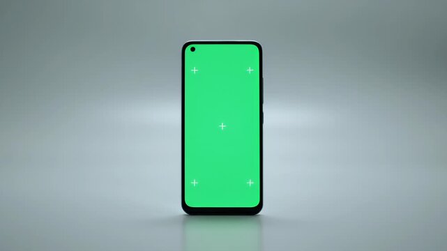 Modern Smartphone with Green Screen Display Mockup on Reflective Surface for App UI UX Design