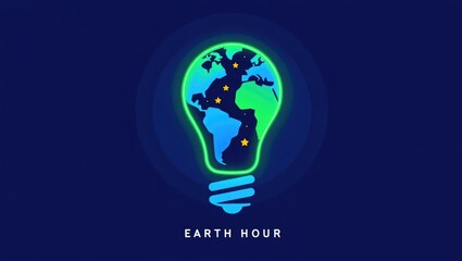 Earth Hour design with glowing green and blue planet inside a lightbulb symbolizing global energy conservation. Generative AI.