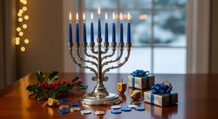 Fototapeta premium Hanukkah Gifts Under Menorah