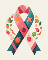 Healthy living ribbon symbol with fruits vegetables and flowers theme